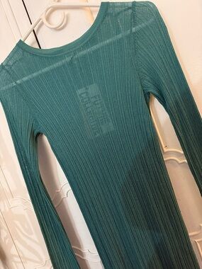 Long Sleeve Ribbed Maxi Dress - Teal Green